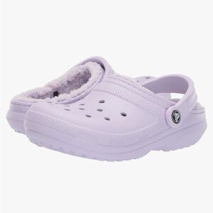 Size 8 Purple Lavender lined clogs (Crocs)